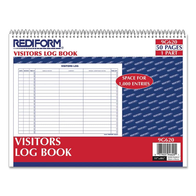 REDIFORM OFFICE PRODUCTS Visitors Log Book, Blue/White/Red Cover, 11 x 8.5 Sheets, 50 Sheets/Book (RED9G620) thumbnail 2