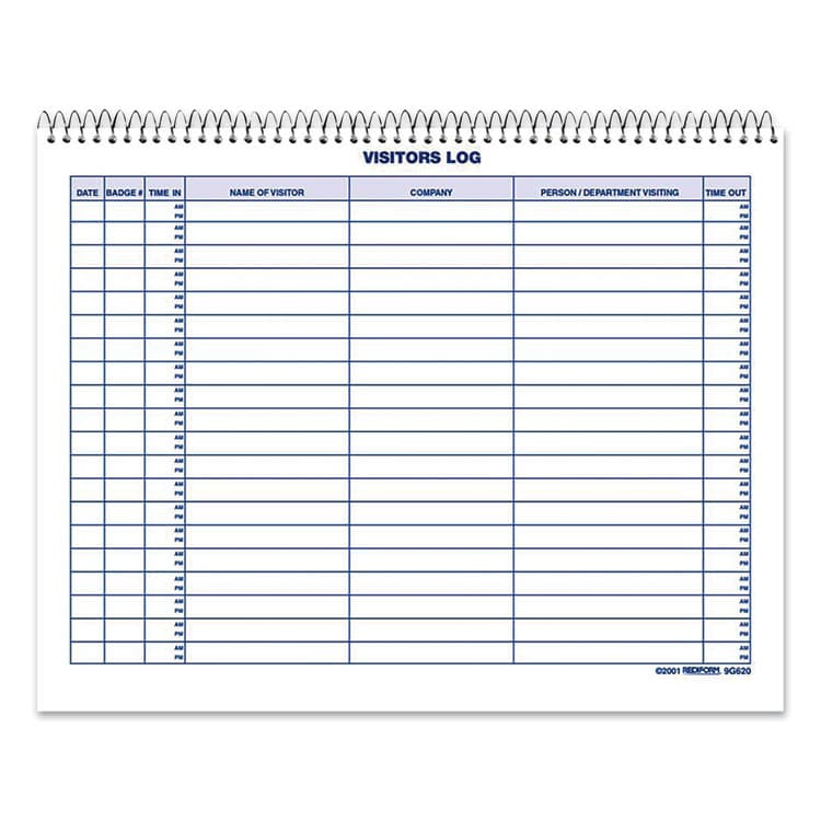 REDIFORM OFFICE PRODUCTS Visitors Log Book, Blue/White/Red Cover, 11 x 8.5 Sheets, 50 Sheets/Book (RED9G620) thumbnail 3