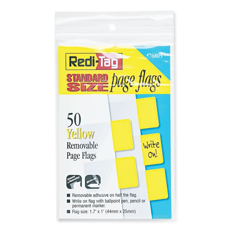 REDI-TAG CORPORATION Easy-To-Read Self-Stick Index Tabs, Yellow, 50/Pack (RTG76805)