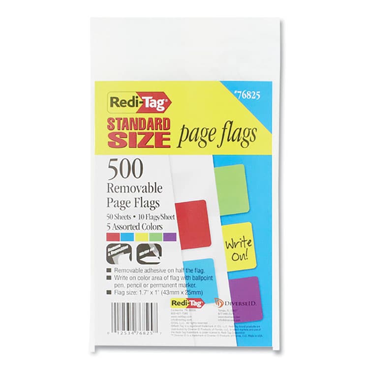 REDI-TAG CORPORATION Removable Page Flags, Red/Blue/Green/Yellow/Purple, 100/Color, 500/Pack (RTG76825) thumbnail 3