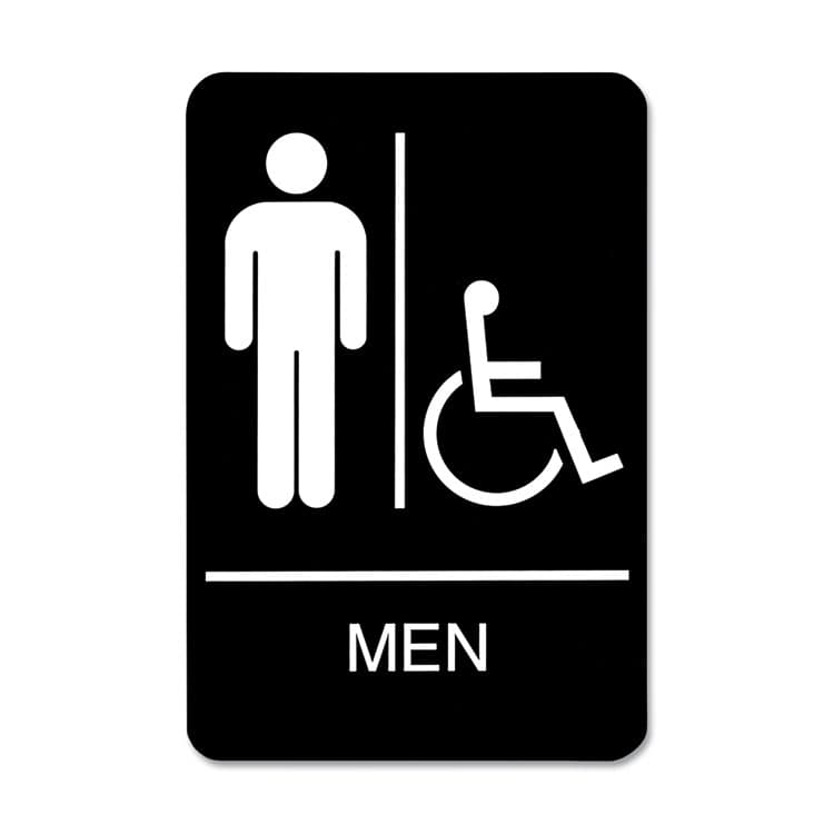U. S. STAMP & SIGN ADA Sign, Men/Wheelchair Accessible Tactile Symbol, Plastic, 6 x 9, Black/White (USS9003)