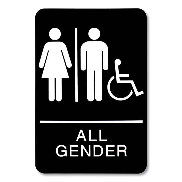 U. S. STAMP & SIGN ADA Sign, All Gender/Wheelchair Accessible Tactile Symbol, Plastic, 6 x 9, Black/White (USS9486)