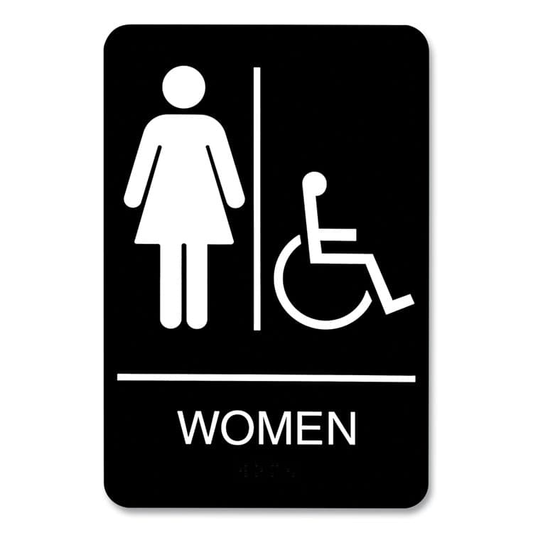 U. S. STAMP & SIGN ADA Sign, Women/Wheelchair Accessible Tactile Symbol, Plastic, 6 x 9, Black/White (USS9005)