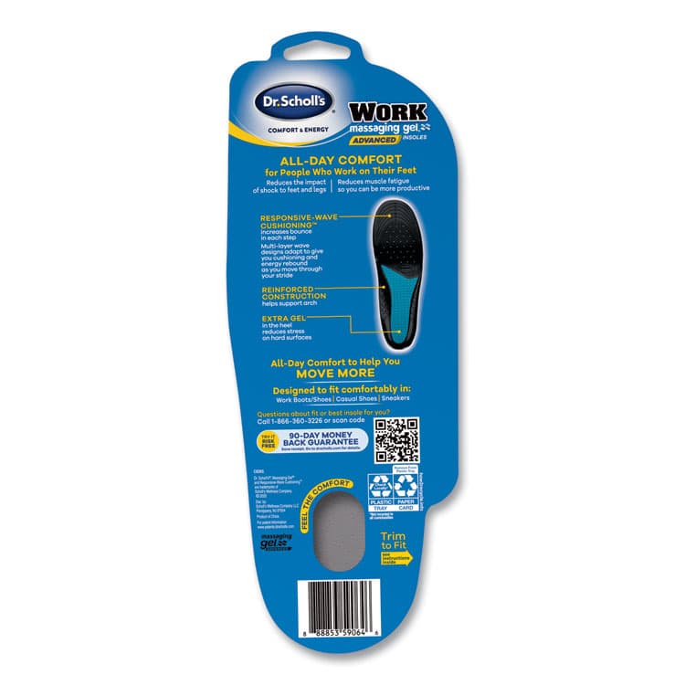 SCHOLL'S WELLNESS COMPANY LLC Comfort and Energy Work Massaging Gel Insoles, Women, Women's Sizes 6 to 11, Black/Blue, Pair (DSC59064) thumbnail 3