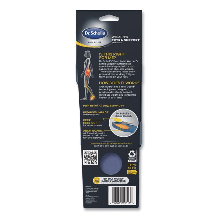 SCHOLL'S WELLNESS COMPANY LLC Pain Relief Extra Support Orthotic Insoles, Women, Women's Sizes 6 to 11, Gray/Blue/Orange/Yellow, Pair (DSC59013) thumbnail 2