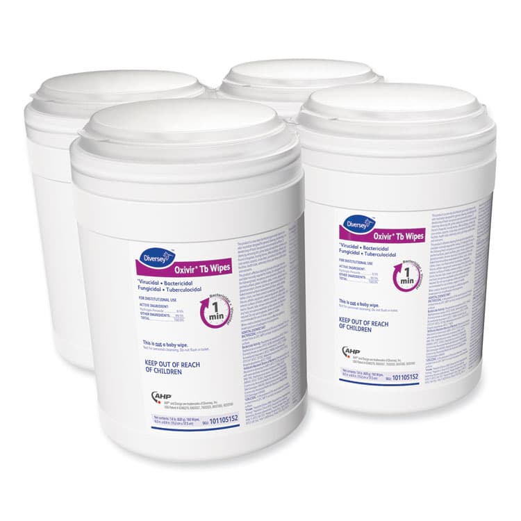 DIVERSEY Oxivir TB Disinfectant Wipes, 6 x 6.9, Characteristic Scent, White, 160/Canister, 4 Canisters/Carton (DVO101105152)