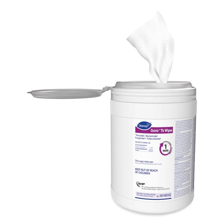 DIVERSEY Oxivir TB Disinfectant Wipes, 6 x 6.9, Characteristic Scent, White, 160/Canister, 4 Canisters/Carton (DVO101105152) thumbnail 2