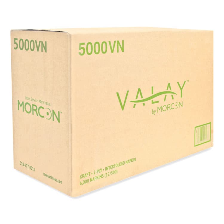 MORCON Valay Interfolded Napkins, 2-Ply, 6.5 x 8.25, Kraft, 6,000/Carton (MOR5000VN) thumbnail 2