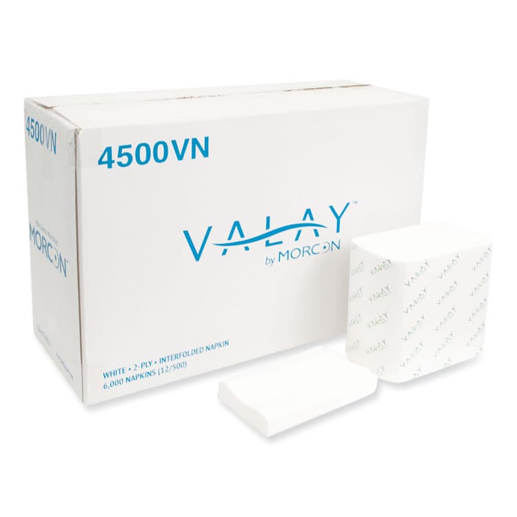 MORCON Valay Interfolded Napkins, 2-Ply, 6.5 x 8.25, White, 500/Pack, 12 Packs/Carton (MOR4500VN)