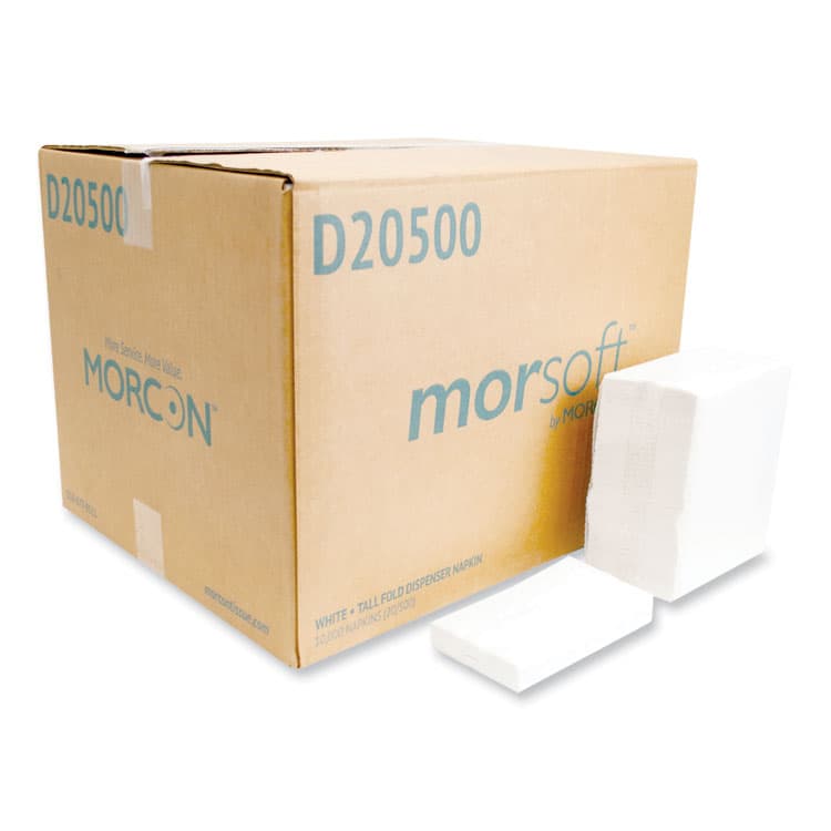 MORCON Morsoft Dispenser Napkins, 1-Ply, 6 x 13, White, 500/Pack, 20 Packs/Carton (MORD20500)