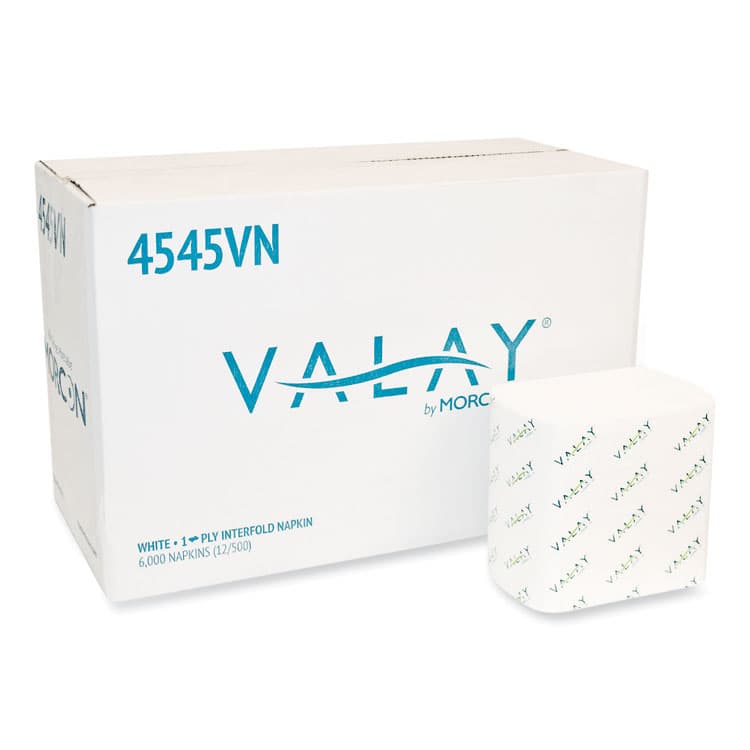 MORCON Valay Interfolded Napkins, 1-Ply, White, 6.5 x 8.25, 6,000/Carton (MOR4545VN)