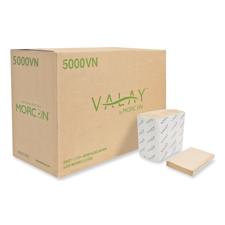 MORCON Valay Interfolded Napkins, 2-Ply, 6.5 x 8.25, Kraft, 6,000/Carton (MOR5000VN)