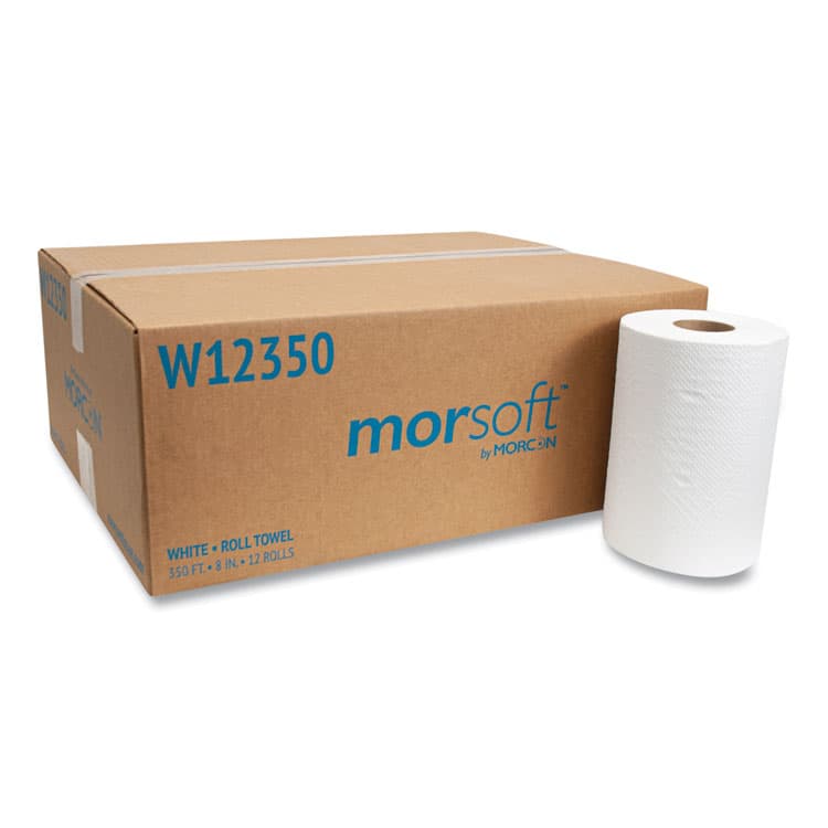 MORCON Morsoft Universal Roll Towels, 1-Ply, 8" x 350 ft, White, 12 Rolls/Carton (MORW12350)