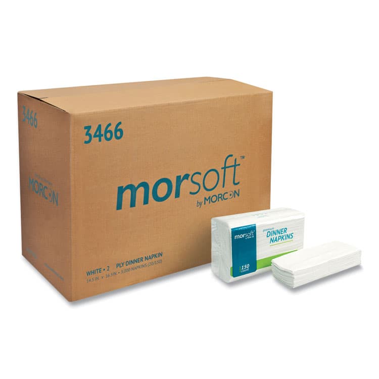 MORCON Morsoft Dinner Napkins, 2-Ply, 14.5 x 16.5, White, 3,000/Carton (MOR3466)