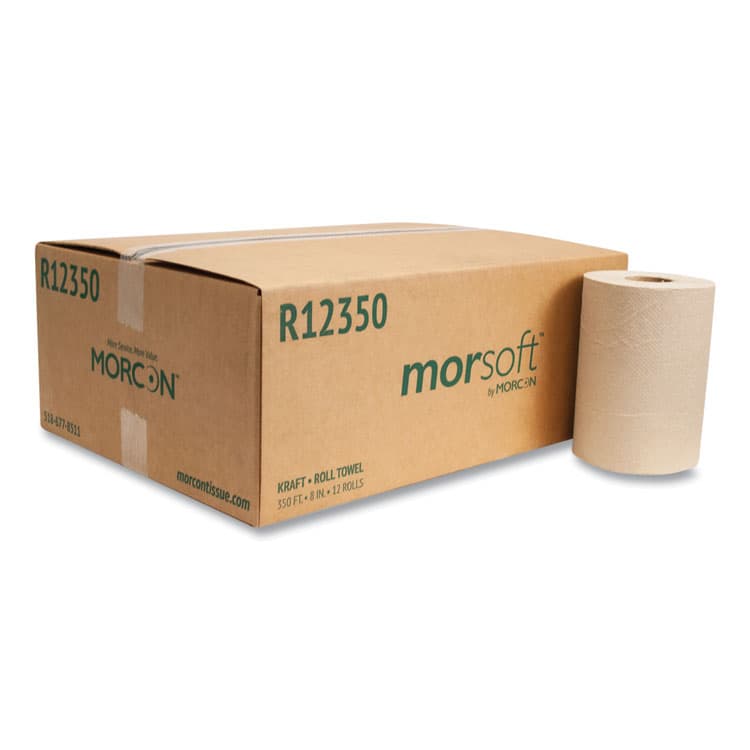 MORCON Morsoft Universal Roll Towels, 1-Ply, 8" x 350 ft, Brown, 12 Rolls/Carton (MORR12350)