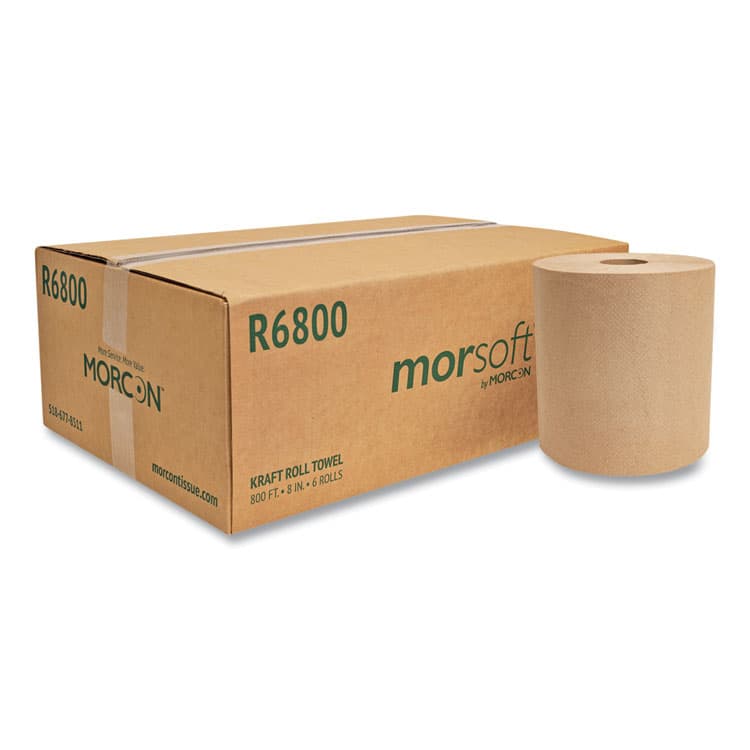 MORCON Morsoft Universal Roll Towels, 1-Ply, 8" x 800 ft, Brown, 6 Rolls/Carton (MORR6800)