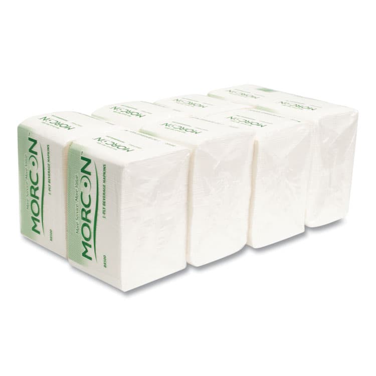 MORCON Morsoft Beverage Napkins, 1-Ply, 9 x 9, White, 500/Pack, 8 Packs/Carton (MORB8500) thumbnail 4