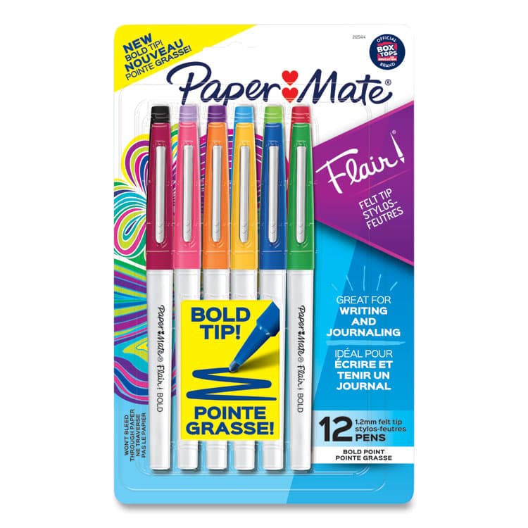 SANFORD Flair Felt Tip Porous Point Pen, Stick, Bold 1.2 mm, Assorted Ink Colors, White Pearl Barrel, 12/Pack (PAP2125414)