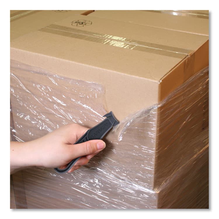 CONSOLIDATED STAMP Safety Cutter Box Cutter Knife with Double Shielded Blade, 4" Plastic Handle, Black, 5/Pack (COS091459) thumbnail 3