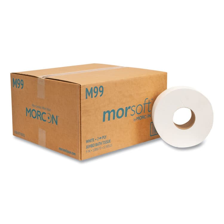 MORCON Jumbo Bath Tissue, Septic Safe, 2-Ply, 3.3" x 1,000 ft, White, 12 Rolls/Carton (MORM99)