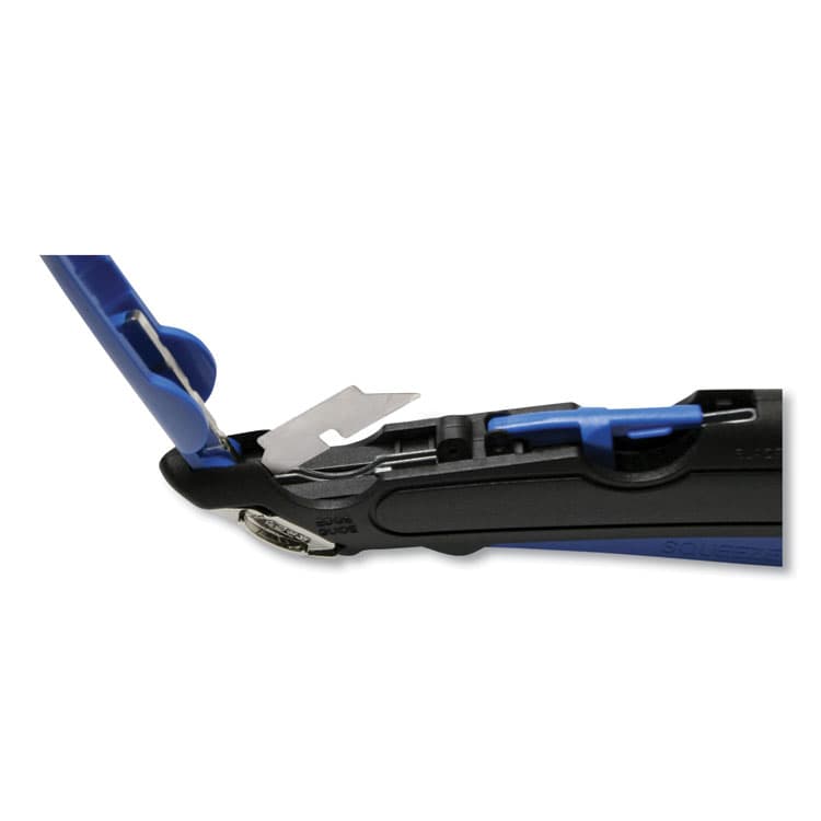 CONSOLIDATED STAMP Easycut Self-Retracting Cutter with Safety-Tip Blade, Holster and Lanyard, 6" Plastic Handle, Black/Blue (COS091524) thumbnail 4