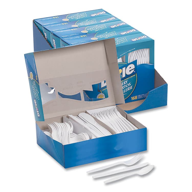 DIXIE FOOD SERVICE Combo Pack, Tray with White Plastic Utensils, Heavyweight, Fork/Knife/Spoon, 168/Pack, 6 Packs/Carton (DXECM168CT) thumbnail 3