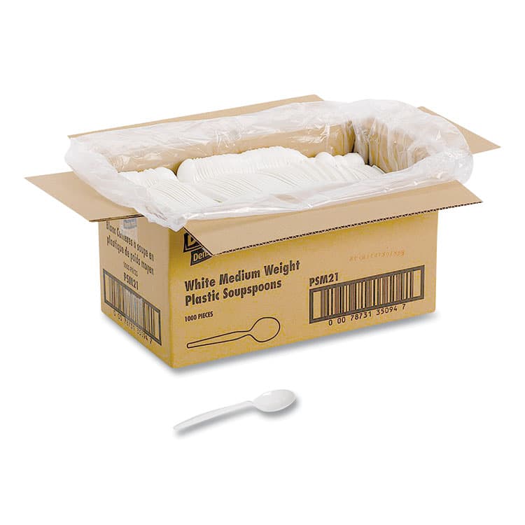 DIXIE FOOD SERVICE Plastic Cutlery, Mediumweight Soup Spoon, White, 1,000/Carton (DXEPSM21) thumbnail 4