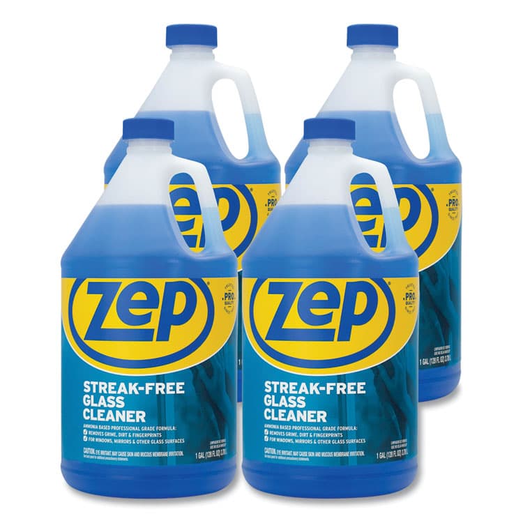 ZEP . Streak-Free Glass Cleaner, Pleasant Scent, 1 gal Bottle, 4/Carton (ZPEZU1120128CT)