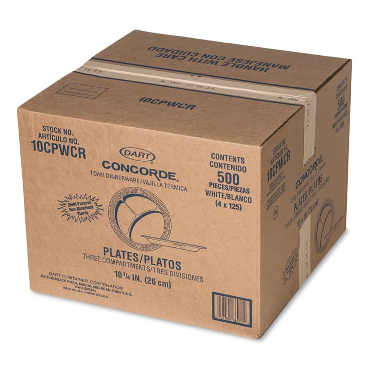 DART Concorde Foam Plate, 3-Compartment Plate, 10.25" dia, White, 125/Pack, 4 Packs/Carton (DCC10CPWCR) thumbnail 4
