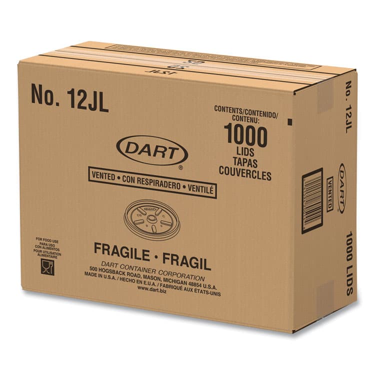 DART Plastic Lids for Foam Cups, Bowls and Containers, Vented, Fits 6 oz to 14 oz, White, 100/Pack, 10 Packs/Carton (DCC12JL) thumbnail 4