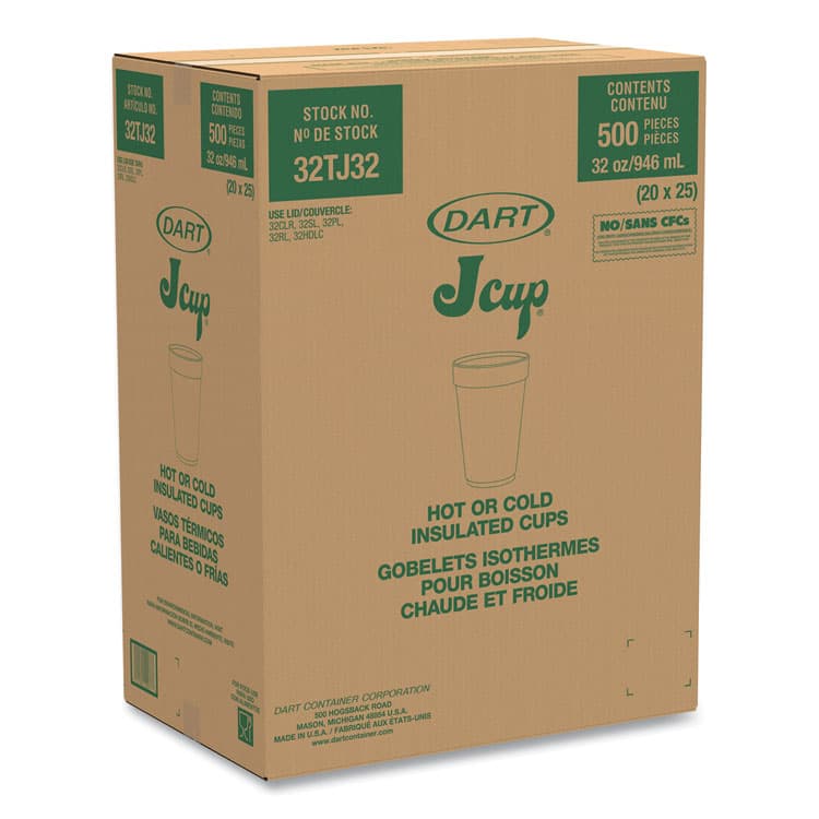 DART Foam Drink Cups, 32 oz., White, 25/Bag, 20 Bags/Carton (DCC32TJ32) thumbnail 4