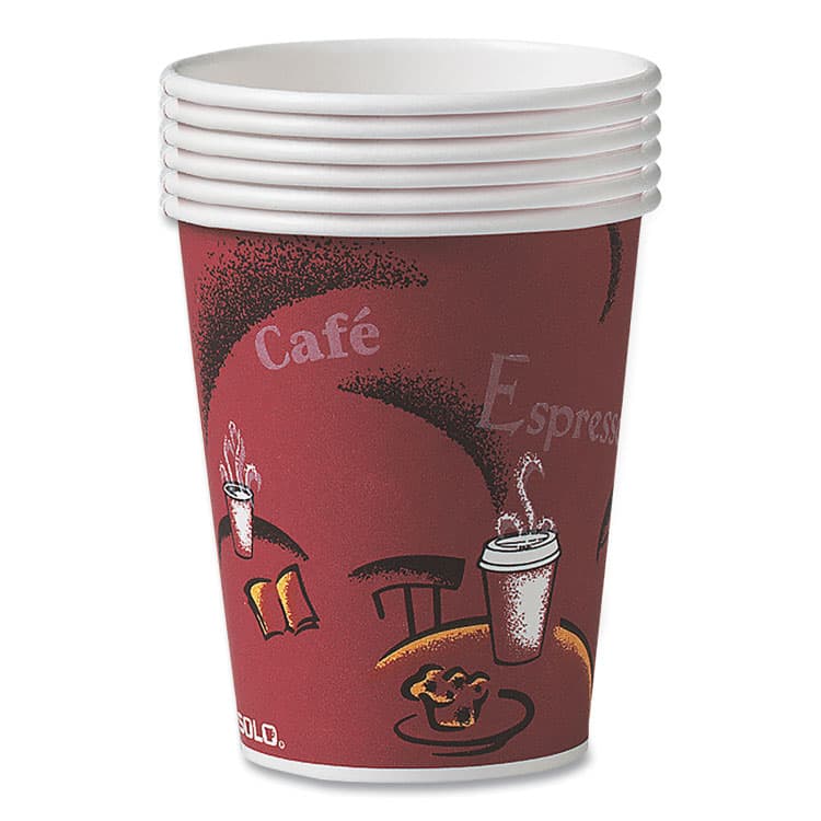 DART Paper Hot Drink Cups in Bistro Design, 8 oz, Maroon, 500/Carton (SCCOF8BI0041) thumbnail 2