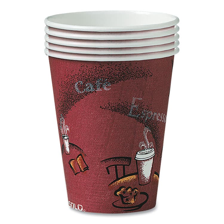 DART Paper Hot Drink Cups in Bistro Design, 10 oz, Maroon, 300/Carton (SCCOF10BI0041) thumbnail 2