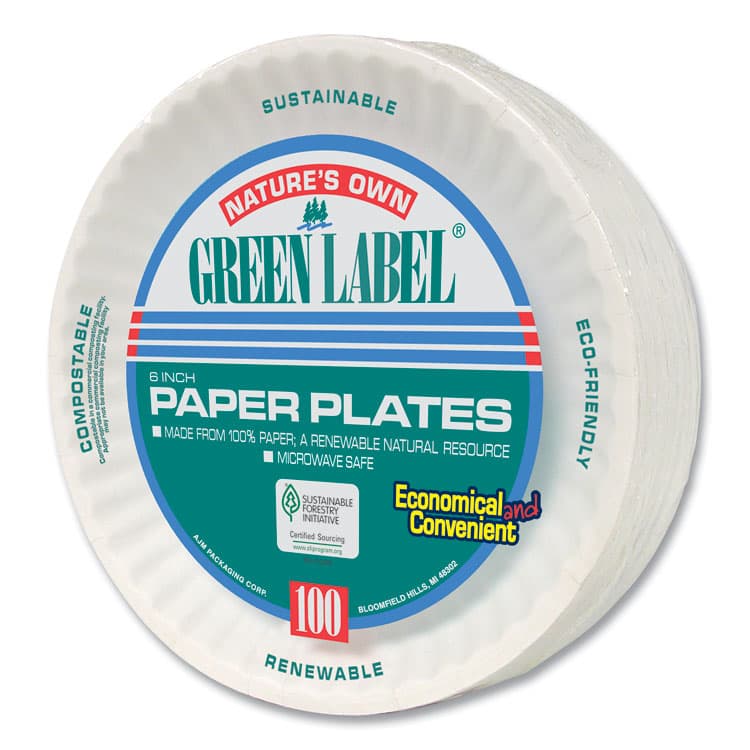 AJM PACKAGING CORP. White Paper Plates, 6" dia, 100/Pack, 10 Packs/Carton (AJMPP6GREWH) thumbnail 4