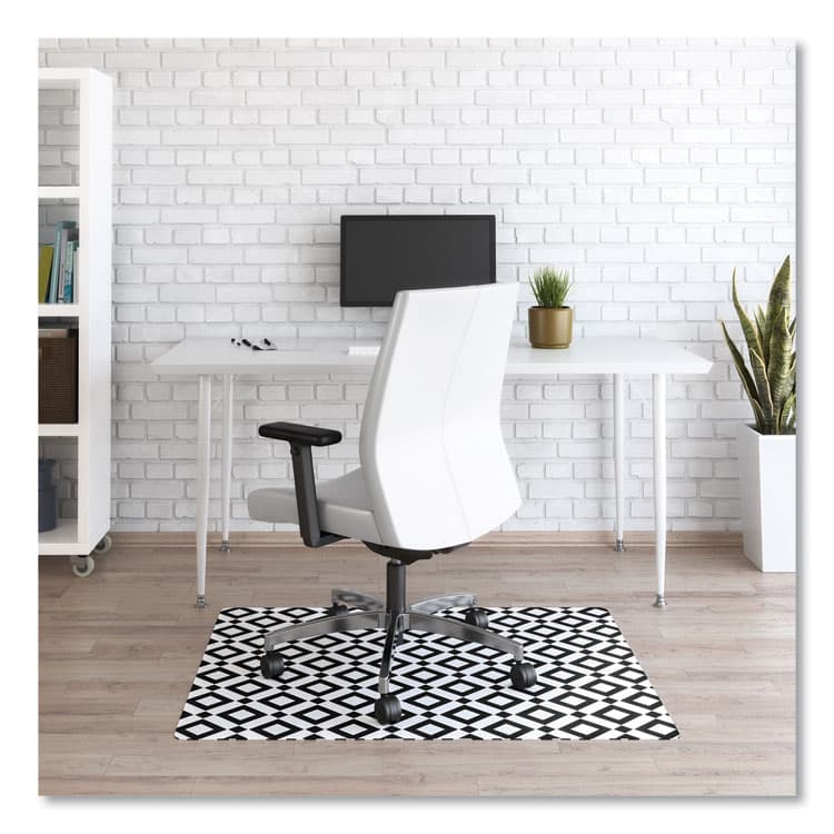 DEFLECTO CORPORATION FashionMat Chair Mat for Flat Pile Carpeted and Hard Floors, Rectangular, Straight Edges, 35" x 40", White/Black (DEFCM3540BD)
