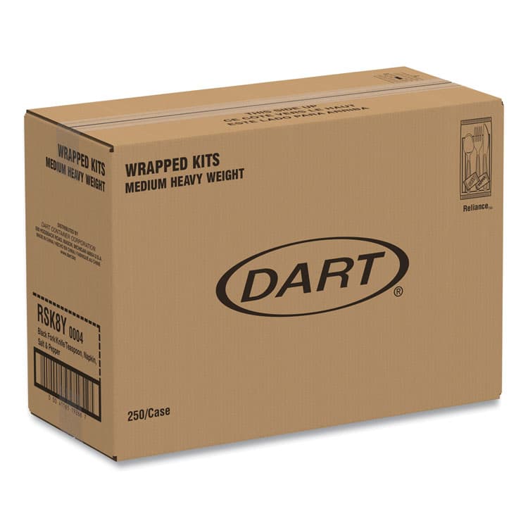 DART Reliance Mediumweight Cutlery Kit, Fork/Knife/Napkin/Pepper/Salt/Spoon, Plastic, Black, 250/Carton (SCCRSK8Y0004) thumbnail 2