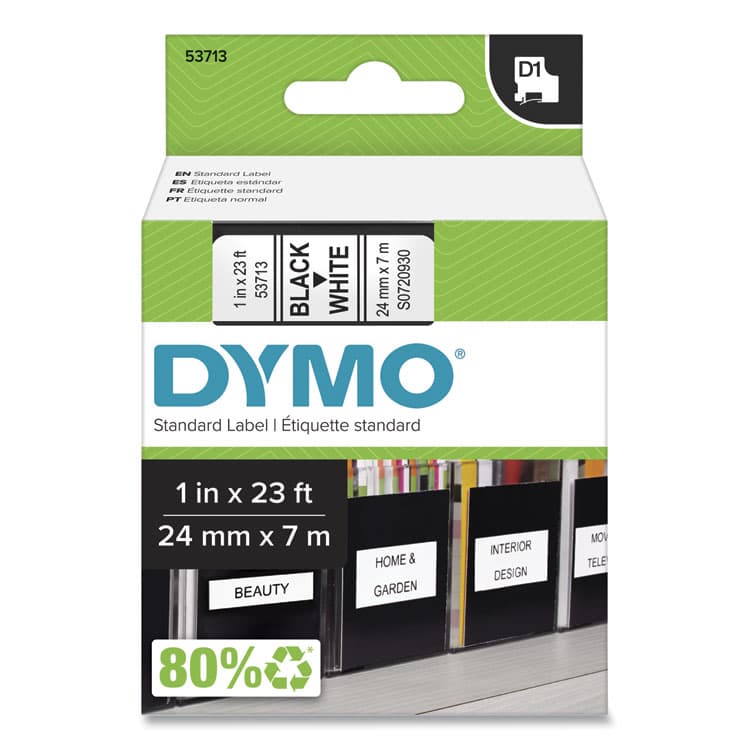 DYMO D1 High-Performance Polyester Removable Label Tape, 1" x 23 ft, Black on White (DYM53713)