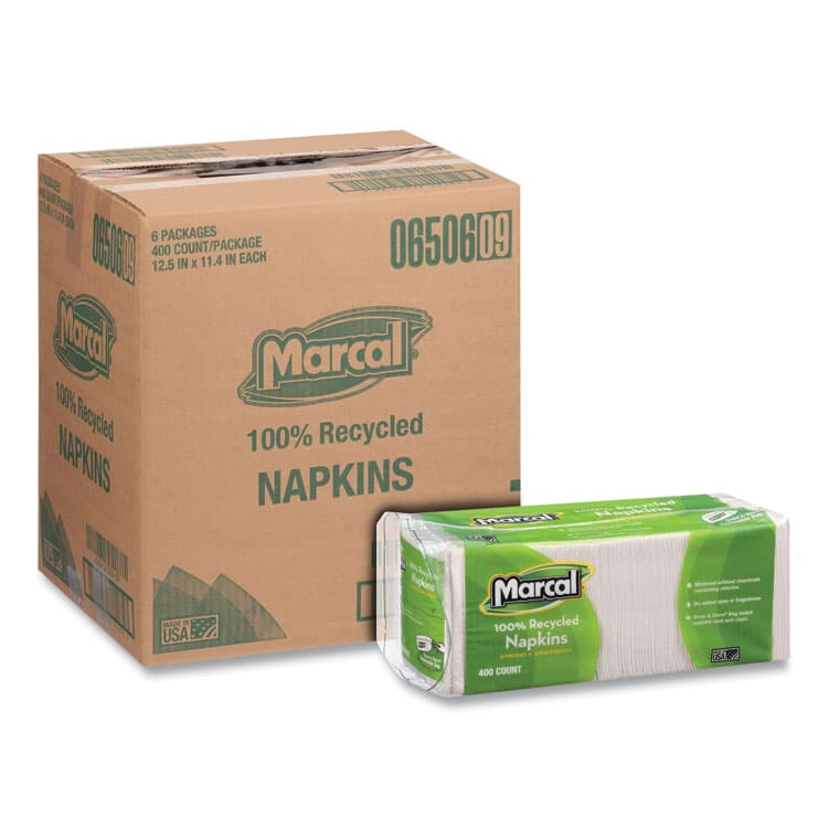 SOUNDVIEW 100% Recycled Luncheon Napkins, 1 Ply, 11.4 x 12.5, White, 400/Pack, 6 Packs/Carton (MRC6506) thumbnail 3