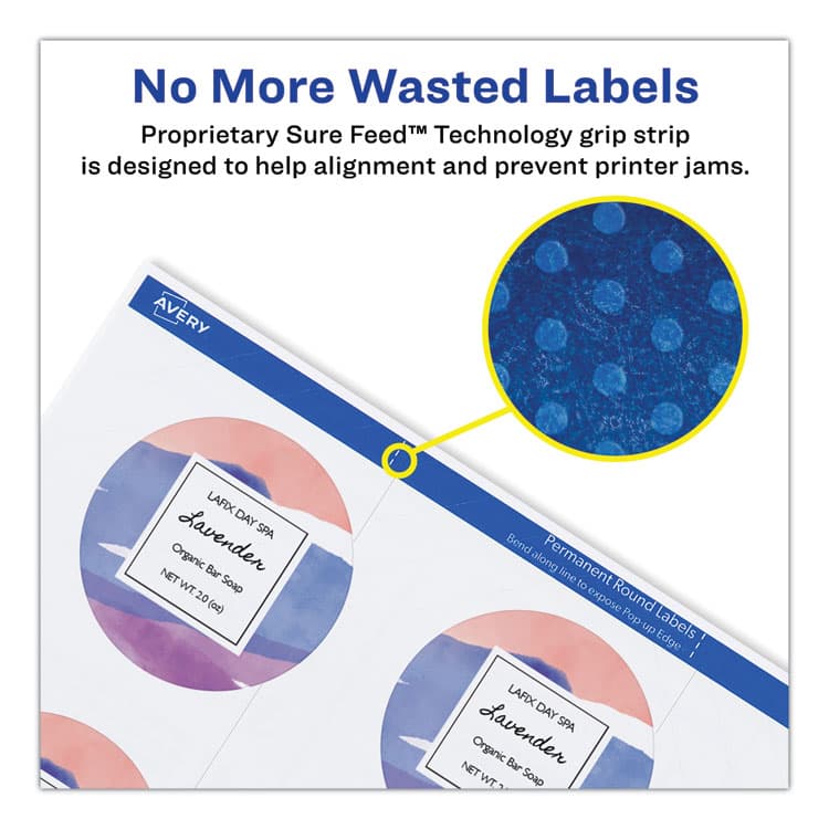 AVERY PRODUCTS CORPORATION Round Print-to-the Edge Labels with SureFeed and EasyPeel, 2" dia, Matte White, 300/Pack (AVE22877) thumbnail 4
