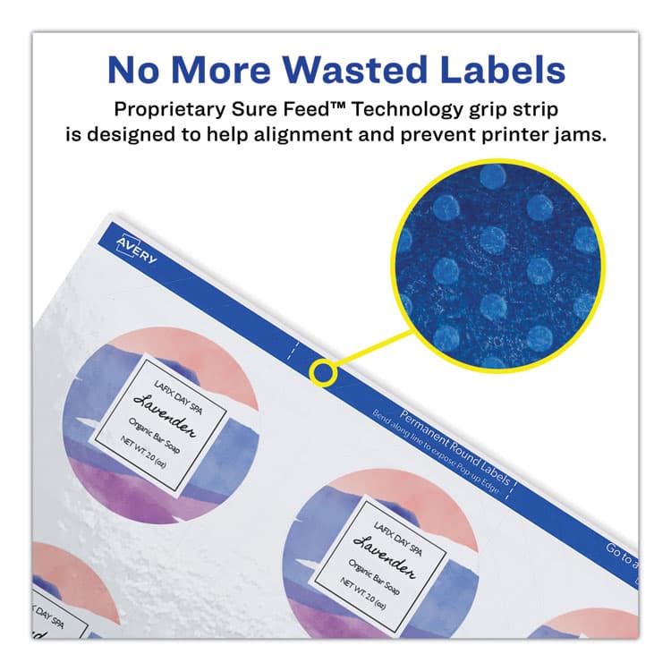 AVERY PRODUCTS CORPORATION Round Print-to-the Edge Labels with SureFeed, 2.5" dia, Glossy White, 90/PK (AVE22830) thumbnail 4