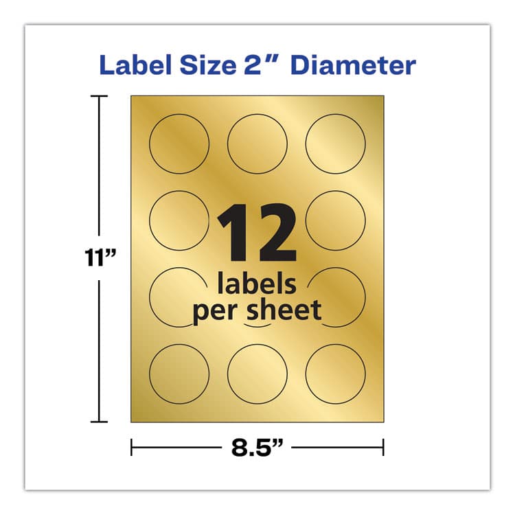 AVERY PRODUCTS CORPORATION Round Labels, Inkjet Printers, 2" dia, Gold, 12/Sheet, 8 Sheets/Pack (AVE22831) thumbnail 2