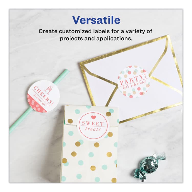 AVERY PRODUCTS CORPORATION Round Print-to-the Edge Labels with SureFeed, 2.5" dia, Glossy White, 90/PK (AVE22830) thumbnail 2