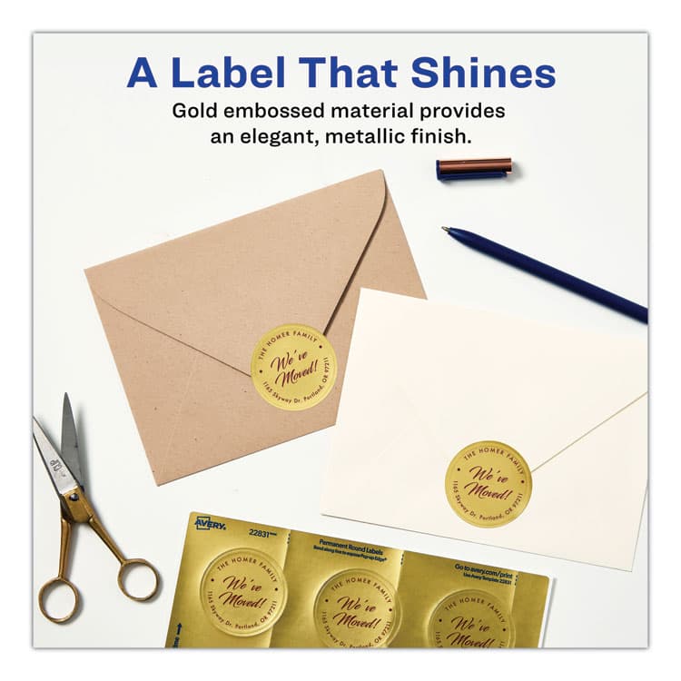 AVERY PRODUCTS CORPORATION Round Labels, Inkjet Printers, 2" dia, Gold, 12/Sheet, 8 Sheets/Pack (AVE22831) thumbnail 3