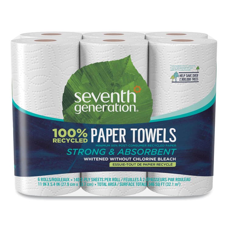 SEVENTH GENERATION 100% Recycled Paper Kitchen Towel Rolls, 2-Ply, 11 x 5.4, 140 Sheets/Roll, 6 Rolls/Pack (SEV13731PK)