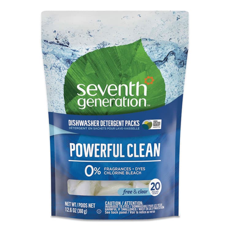 SEVENTH GENERATION Natural Automatic Dishwasher Detergent Packs, Free and Clear, 45 Powder Packets/Box (SEV45180EA)