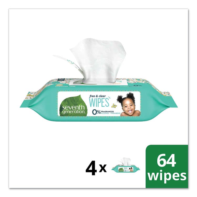 SEVENTH GENERATION Free and Clear Baby Wipes, Refill, 7 x 7, Unscented, White, 256/Pack (SEV34219) thumbnail 3