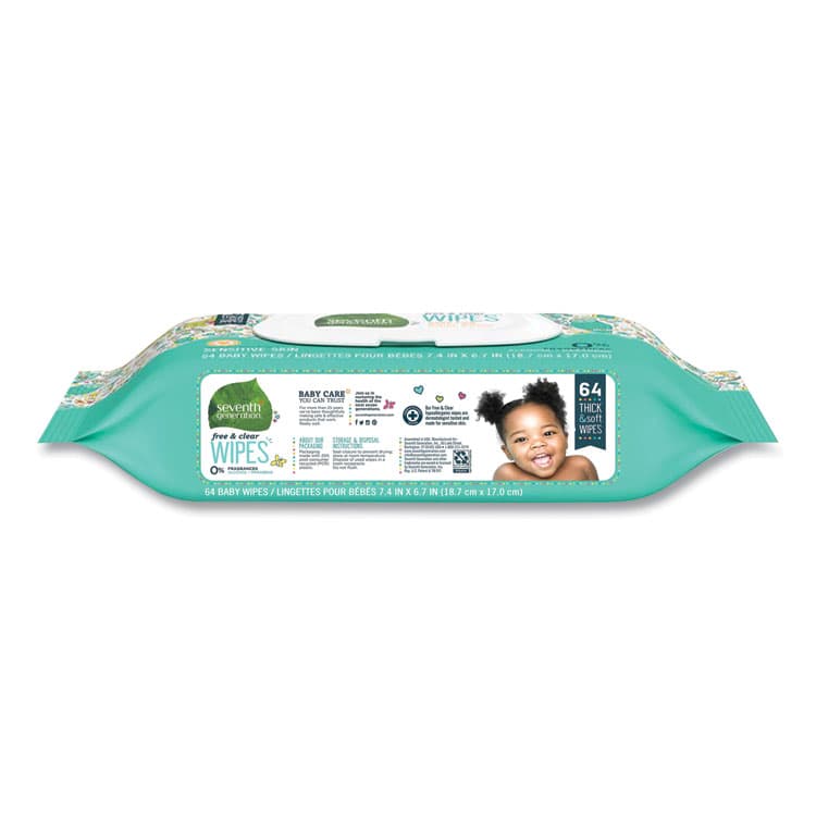 SEVENTH GENERATION Free and Clear Baby Wipes, 7 x 7, Unscented, White, 64/Flip Top Pack, 12 Packs/Carton (SEV34208CT) thumbnail 2