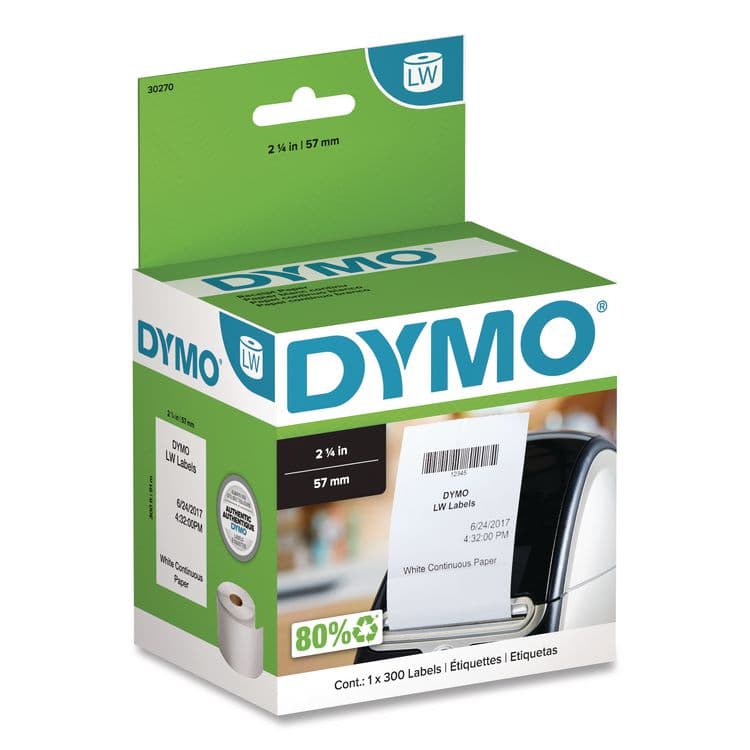 DYMO LabelWriter Continuous-Roll Receipt Paper, 2.25" x 300 ft, White (DYM30270)