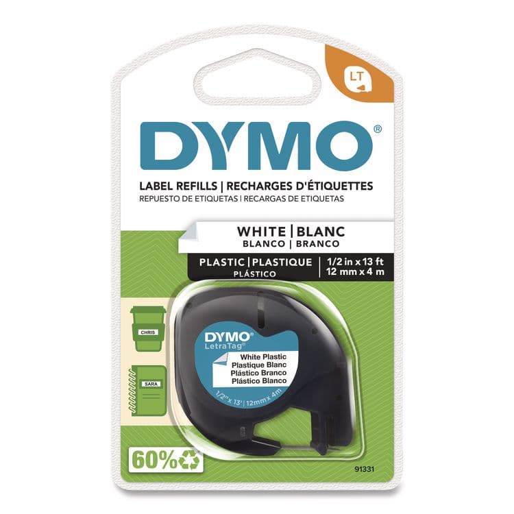 DYMO LetraTag Plastic Label Tape Cassette, 0.5" x 13 ft, White (DYM91331)