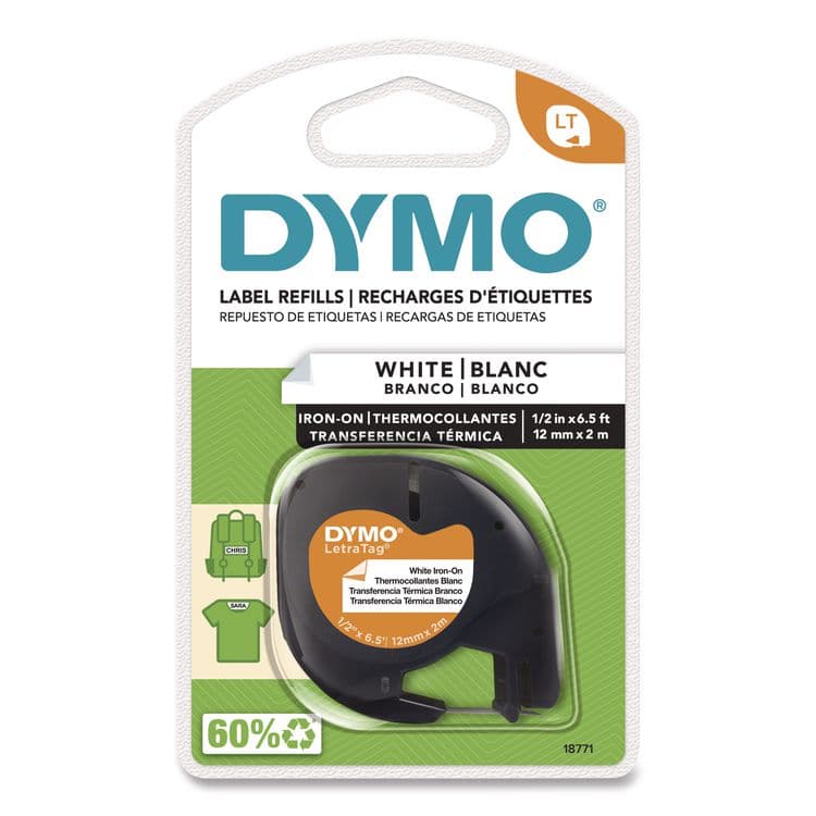 DYMO LetraTag Fabric Iron-On Labels, 0.5" x 6.5 ft, White (DYM18771)